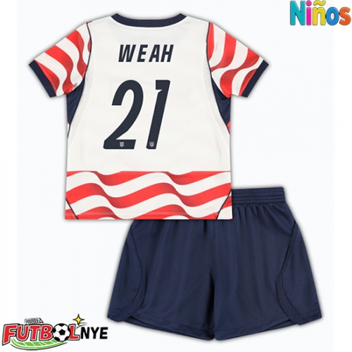 Camiseta Estados Unidos Timothy Weah #21 Primera Equipación para niños Mundial 2026 manga corta (+ pantalones cortos)